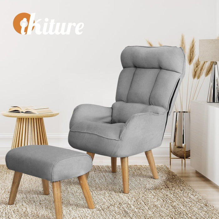 Lana Fabric Lounge Chair And Ottoman Stool | Swivel Seat Recline Extra Soft Armchair and Ottoman Set