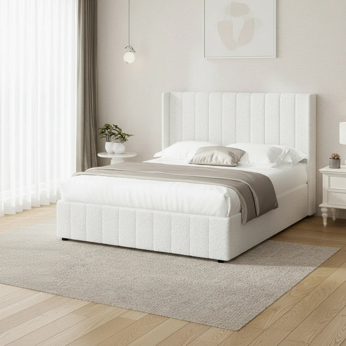 Allure Royale Boucle Fabric Gas Lift Storage Bed | Two In One Bed and Storage Combo Bed Frame in Boucle