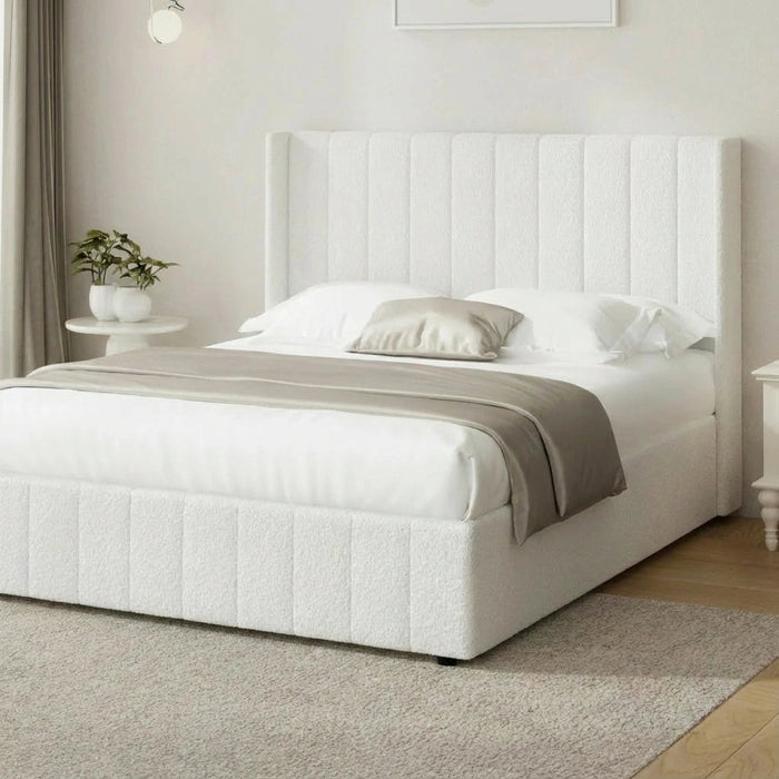 Allure Royale Boucle Fabric Gas Lift Storage Bed | Two In One Bed and Storage Combo Bed Frame in Boucle