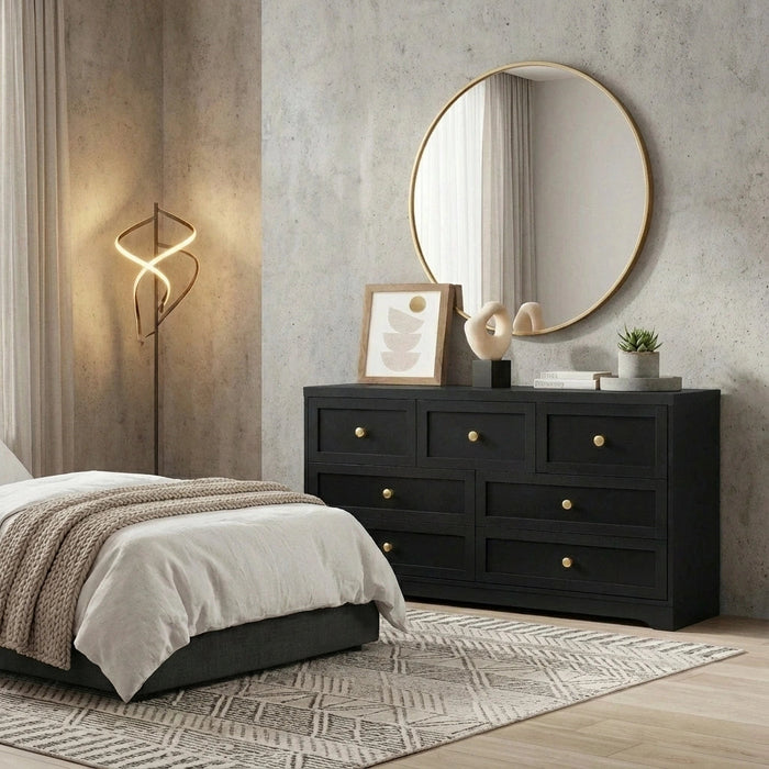 Centrum Black Wooden Chest of Drawers Tallyboy Unit | Designer Modern Storage Cabinet