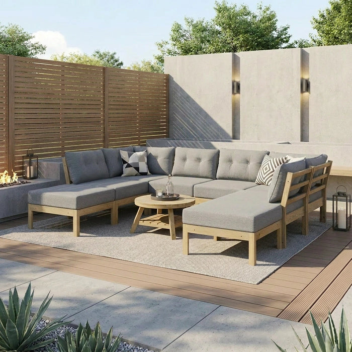 Playa Orsini Wooden Outdoor Lounge Set with Table | Modern Grey Cushion Outdoor Lounge Set