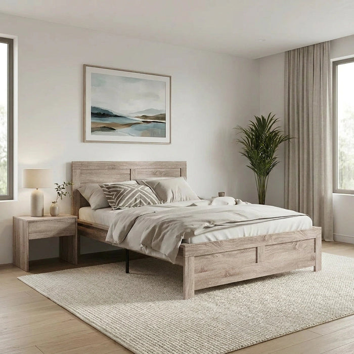 Aspire Luxe Light Oak Woodgrain Timber Bed | Easy Assembly Quality Woodgrain Bed Frame