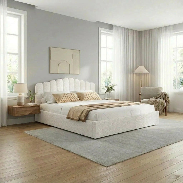 Teddy Ripple Boucle Fabric Gas Lift Storage Bed Frame | Luxe Fabric Gas Lift Modern Bed