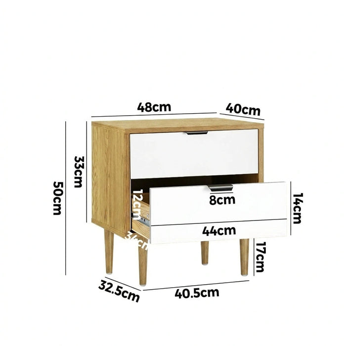 Scandi Two Tone Modern Bedside Table | 2 Drawer White Wood Bedside Cabinet