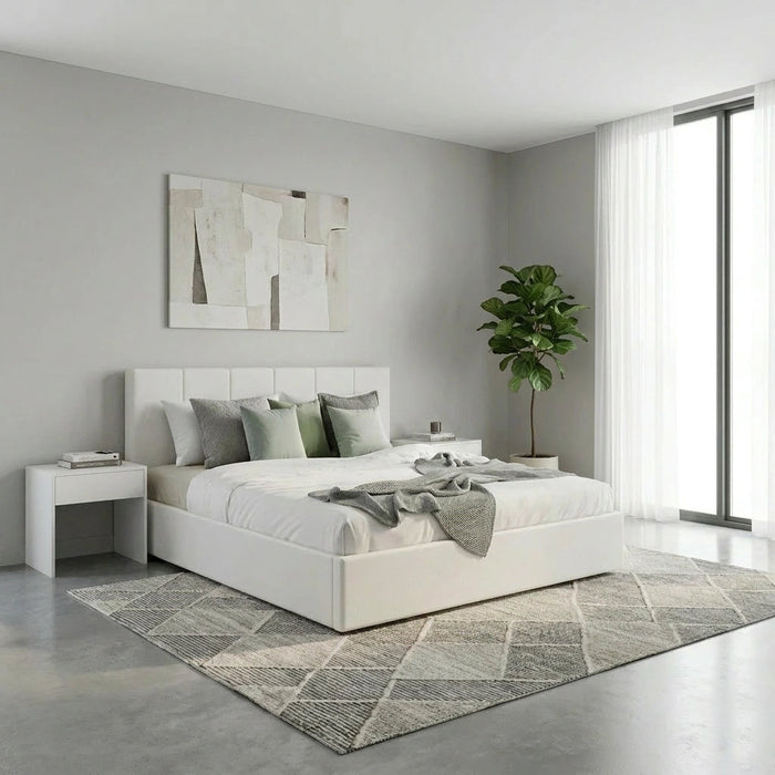 Premium Allure White PU Leather Gas Lift Storage Bed | Two In One Bed and Storage Combo Modern Design