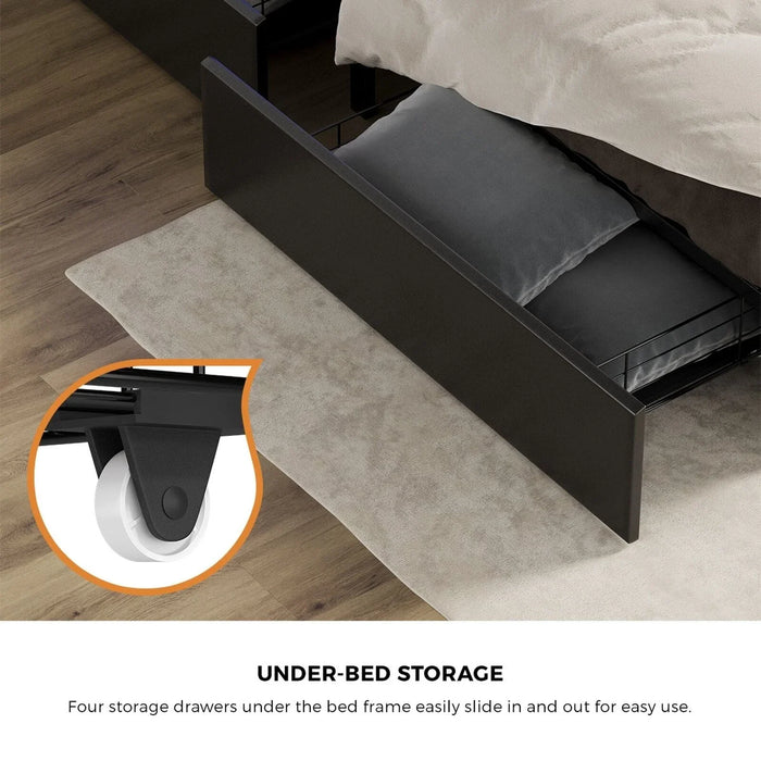 Duomo LED Black PU Leather Storage Bed with USB | Multi Functional Storage LED Lights Bed Frame