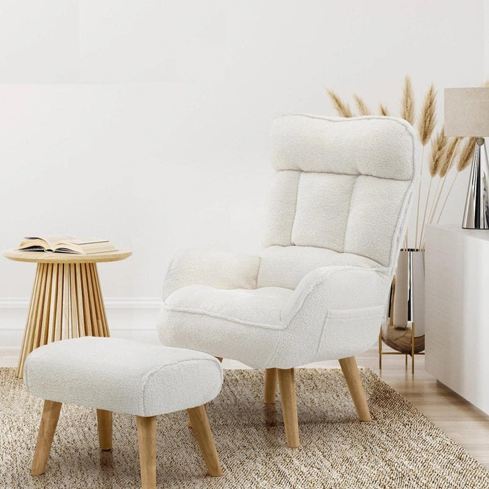 Lana Fabric Lounge Chair And Ottoman Stool | Swivel Seat Recline Extra Soft Armchair and Ottoman Set