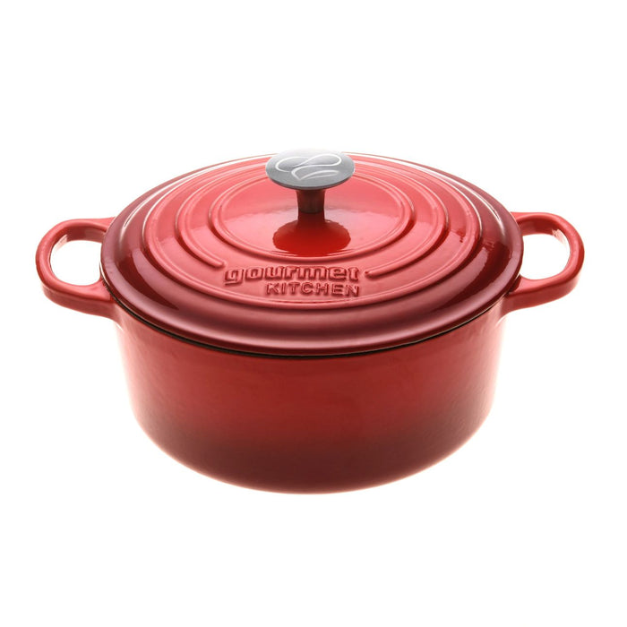 Dutchezy Cast Iron Casserole Dish in Black Cherry Red | 24 or 28cm Sizes