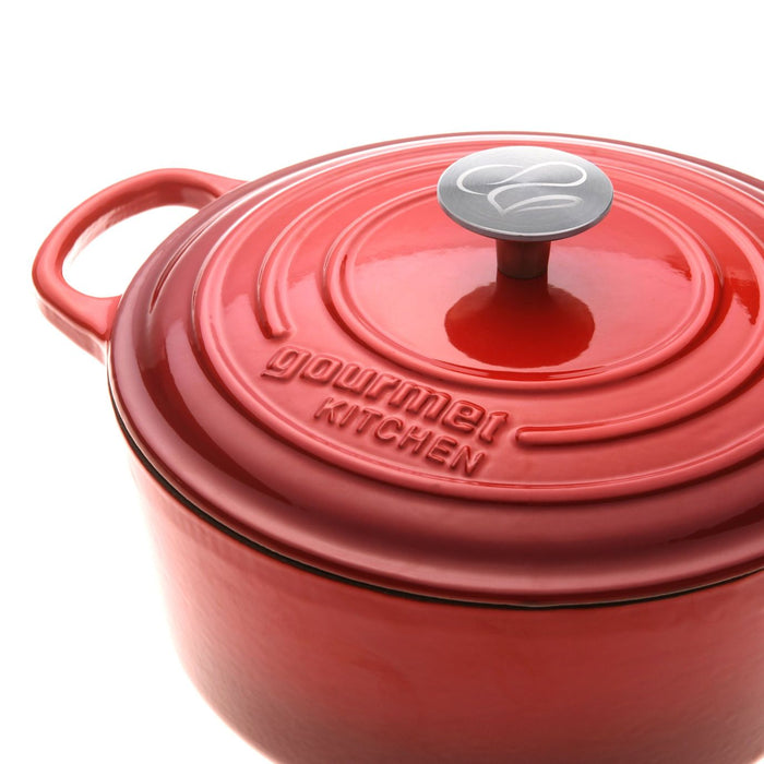 Dutchezy Cast Iron Casserole Dish in Black Cherry Red | 24 or 28cm Sizes
