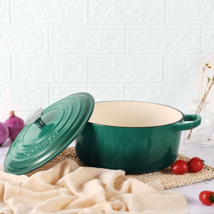Dutchezy Cast Iron Casserole Dish in Eden Green | 24 or 28cm Sizes
