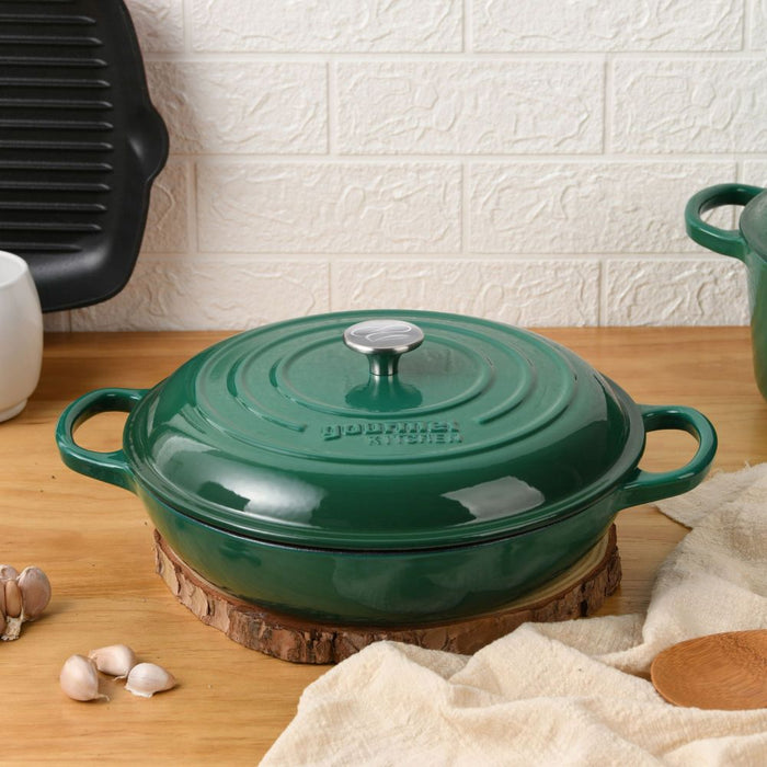Alaskan 30cm Cast Iron Shallow Casserole Dish in Black Eden Green