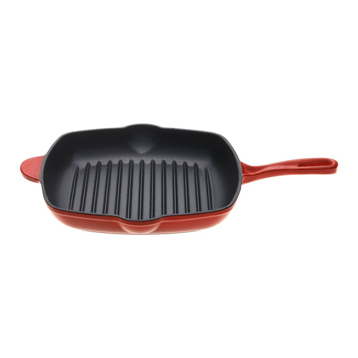 High Quality 28cm Cast Iron Square Grill Pan in Black Cherry Red
