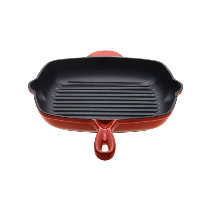 High Quality 28cm Cast Iron Square Grill Pan in Black Cherry Red