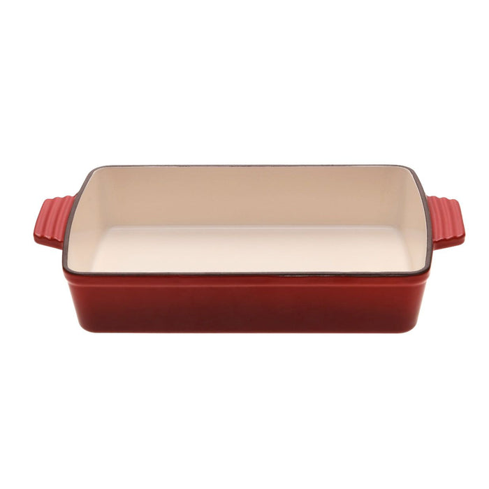 High Quality 33cm Cast Iron Rectangular Baking Dish | Casserole Pan in Black Cherry Red