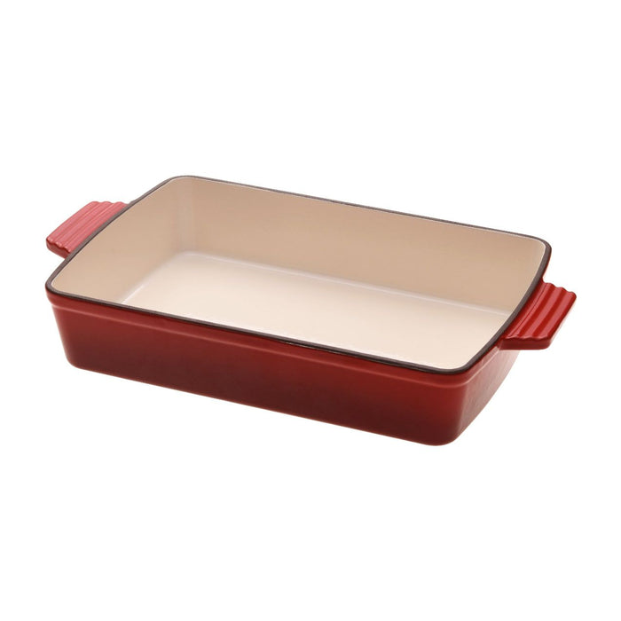 High Quality 33cm Cast Iron Rectangular Baking Dish | Casserole Pan in Black Cherry Red