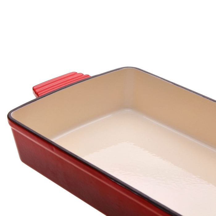 High Quality 33cm Cast Iron Rectangular Baking Dish | Casserole Pan in Black Cherry Red