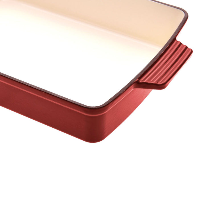 High Quality 33cm Cast Iron Rectangular Baking Dish | Casserole Pan in Black Cherry Red
