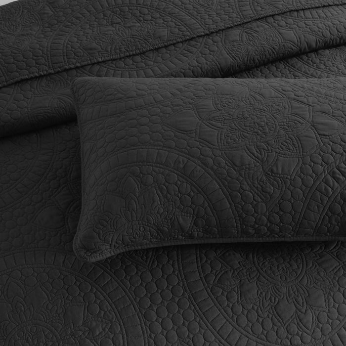 Textured Jacquard Siva Zio 3pc Coverlet Set in Grey by Renee Taylor | Beautiful Oversized Coverlet | 3 Sizes