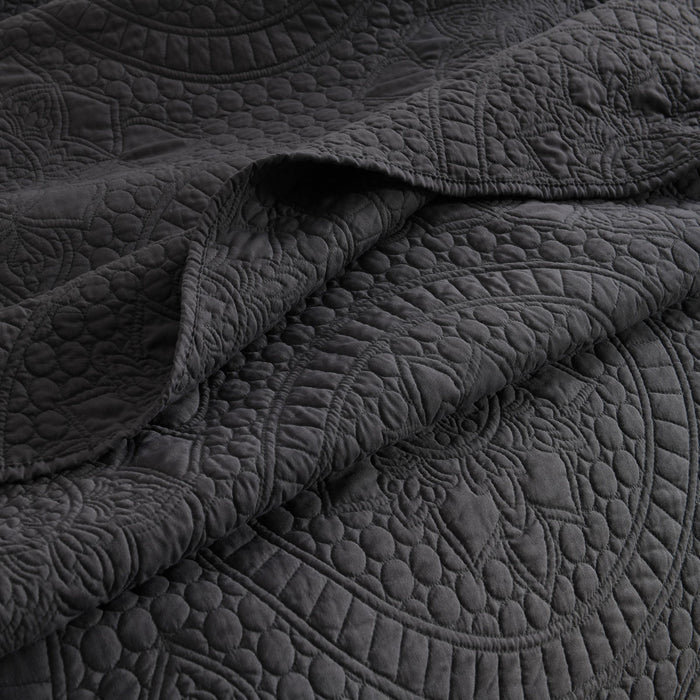 Textured Jacquard Siva Zio 3pc Coverlet Set in Grey by Renee Taylor | Beautiful Oversized Coverlet | 3 Sizes