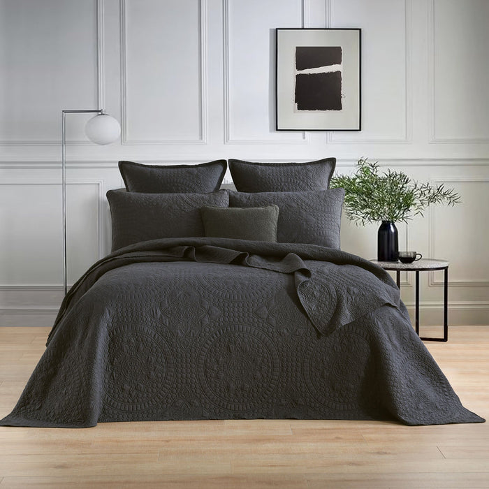 Textured Jacquard Siva Zio 3pc Coverlet Set in Grey by Renee Taylor | Beautiful Oversized Coverlet | 3 Sizes