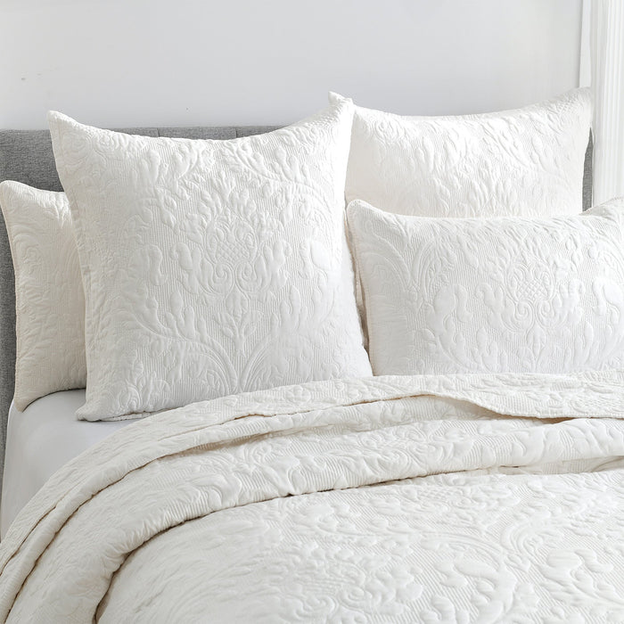 Textured Jacquard Danube Waves 3pc Coverlet Set in Stone by Renee Taylor | Beautiful Oversized Coverlet | 3 Sizes