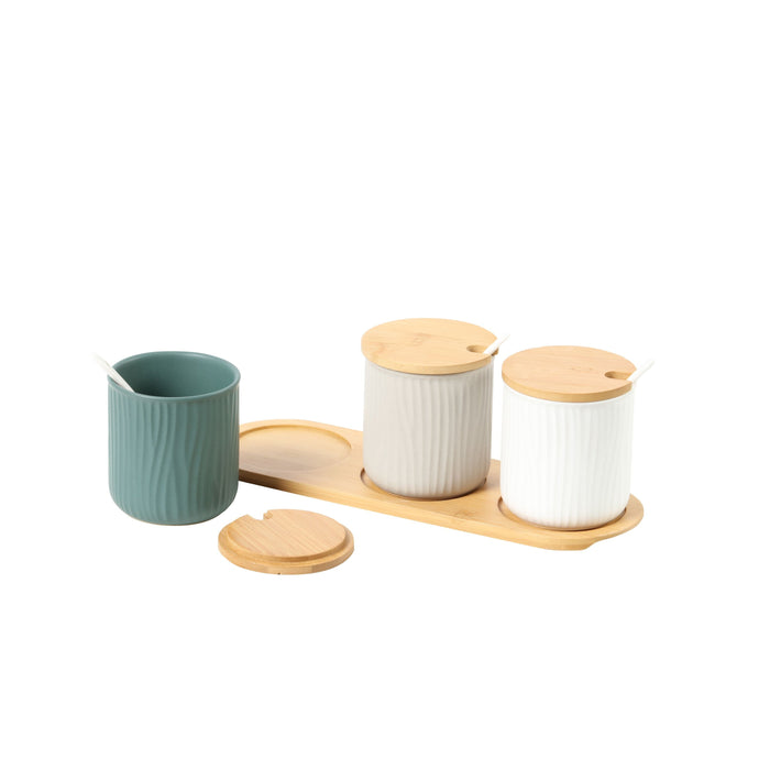 Round Ceramic Bamboo Seasoning Jar Set
