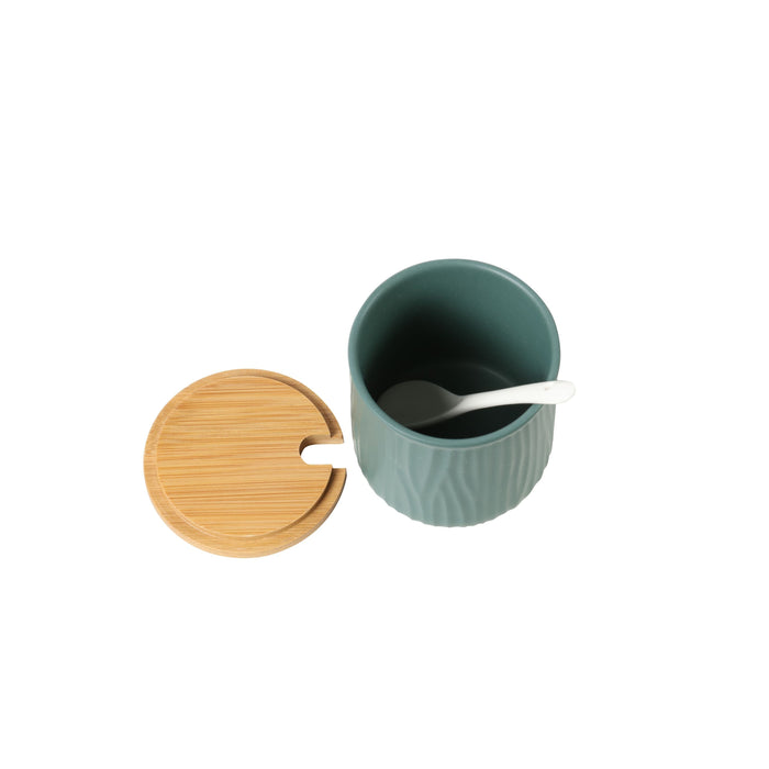 Round Ceramic Bamboo Seasoning Jar Set