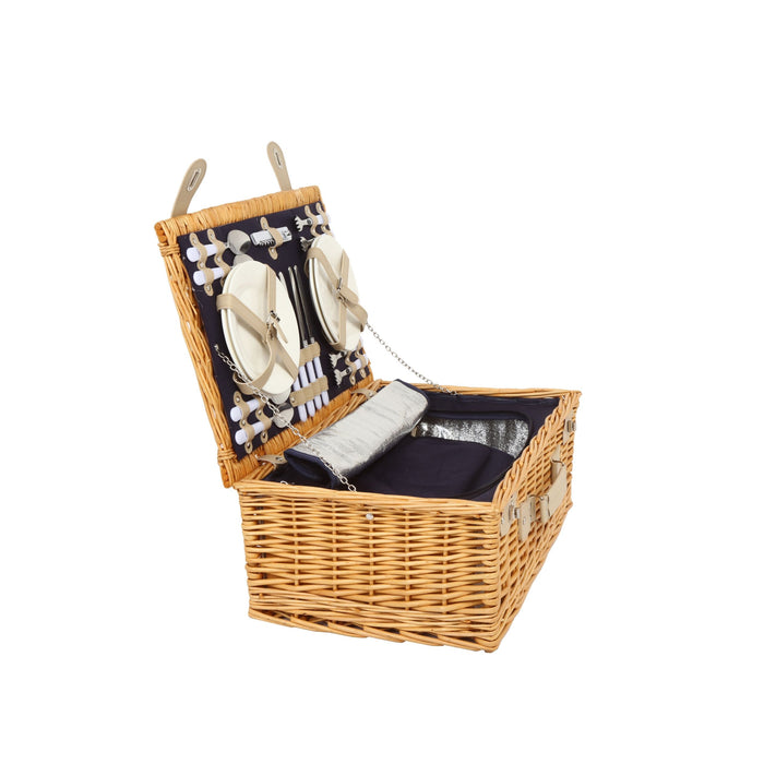 Ascot Natural Deluxe Wicker Picnic Basket 4 People Set - 54x34x20cm