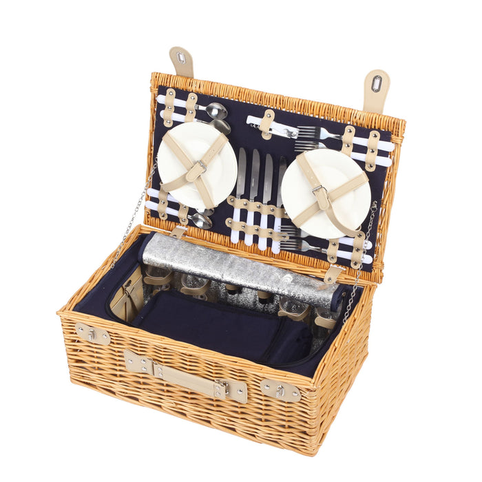 Ascot Natural Deluxe Wicker Picnic Basket 4 People Set - 54x34x20cm