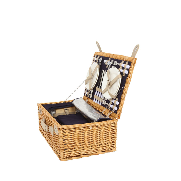 Ascot Natural Deluxe Wicker Picnic Basket 4 People Set - 54x34x20cm