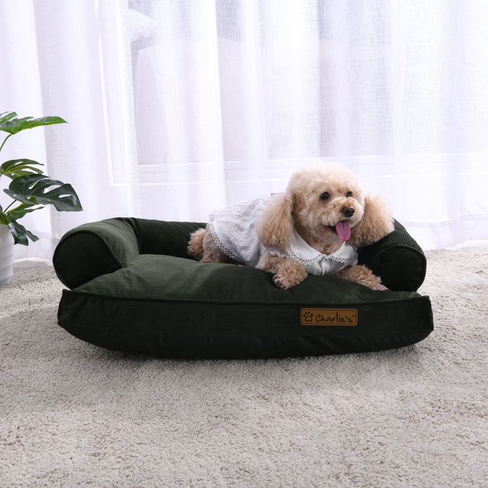 Ripley Corduroy Pet Sofa Bed - Green in 3 Sizes