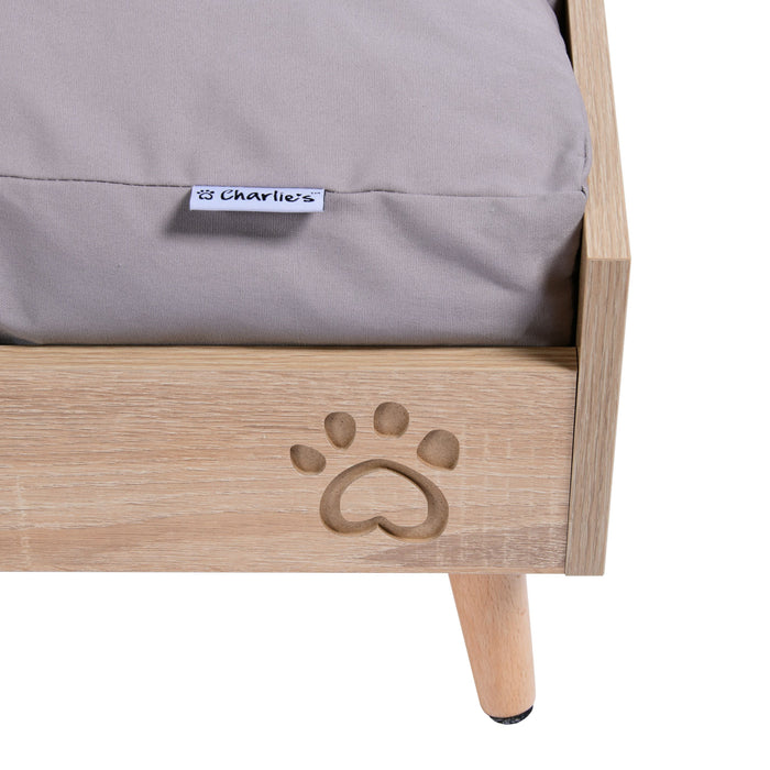 Scandi Elevated Bed with Natural Frame & Grey Mattress