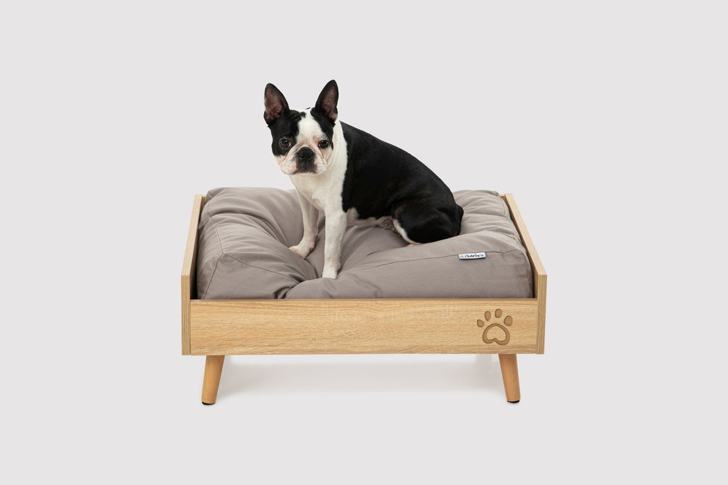 Scandi Elevated Bed with Natural Frame & Grey Mattress