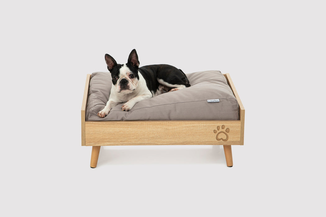 Scandi Elevated Bed with Natural Frame & Grey Mattress