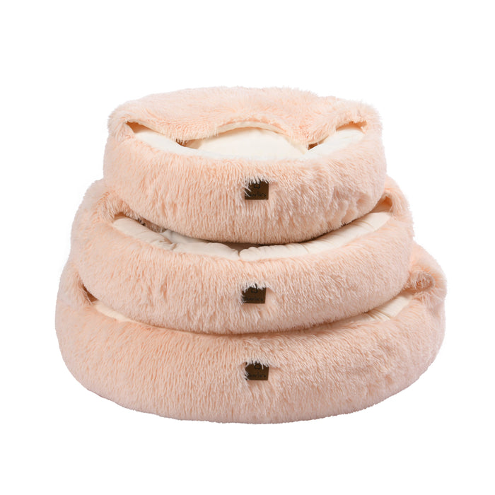 Faux Fur Hooded Round Pet Cave Soft Beige