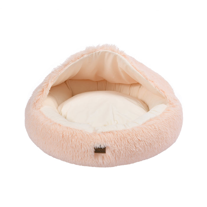Faux Fur Hooded Round Pet Cave Soft Beige