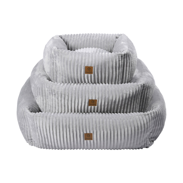 Ascher Plush Corduroy Square Pet Bed Nest Bed - Silver