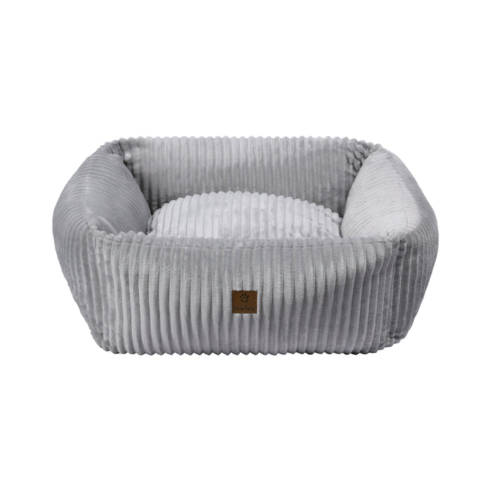 Ascher Plush Corduroy Square Pet Bed Nest Bed - Silver