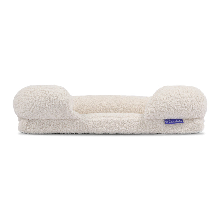 Teddy Fleece Memory Foam Sofa Pet Bed with Bolster - Cream  in 3 Sizes