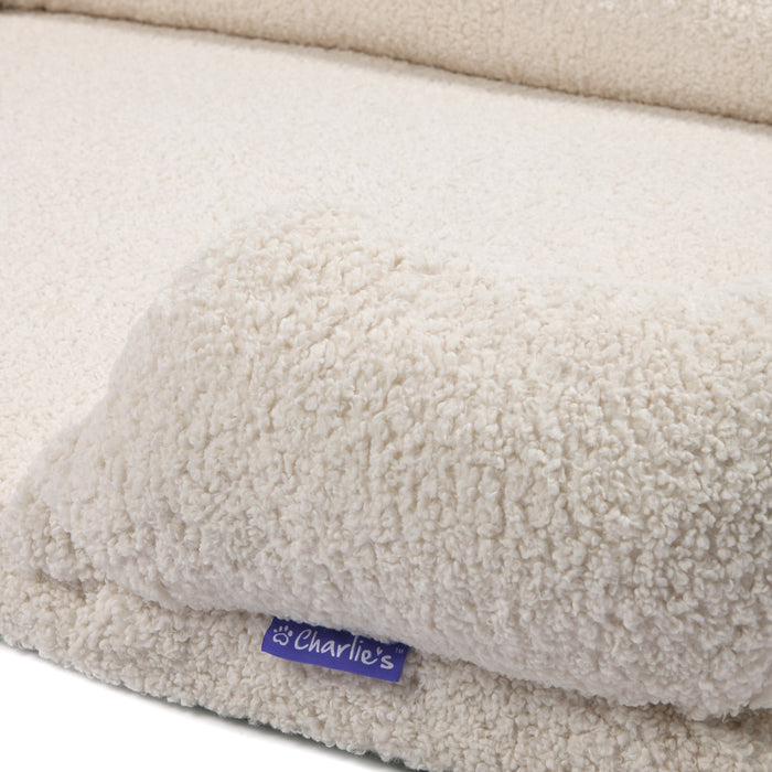 Teddy Fleece Memory Foam Sofa Pet Bed with Bolster - Cream  in 3 Sizes