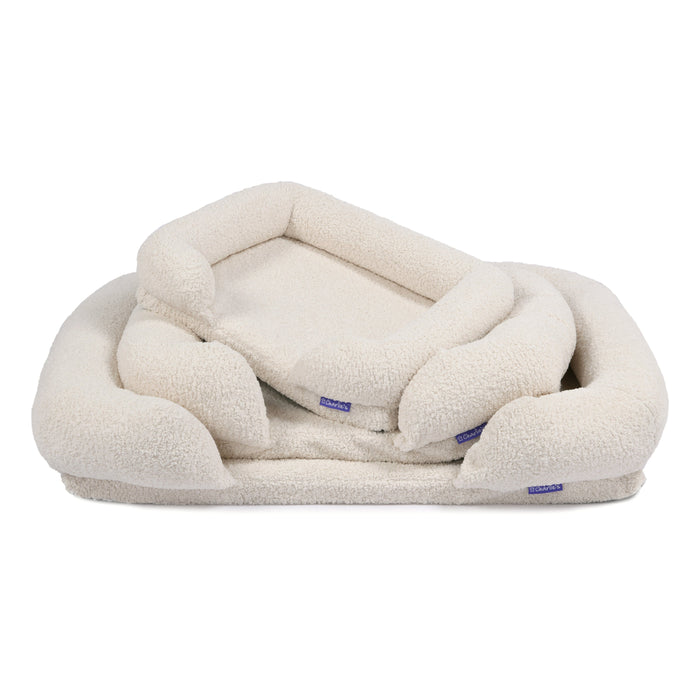 Teddy Fleece Memory Foam Sofa Pet Bed with Bolster - Cream  in 3 Sizes