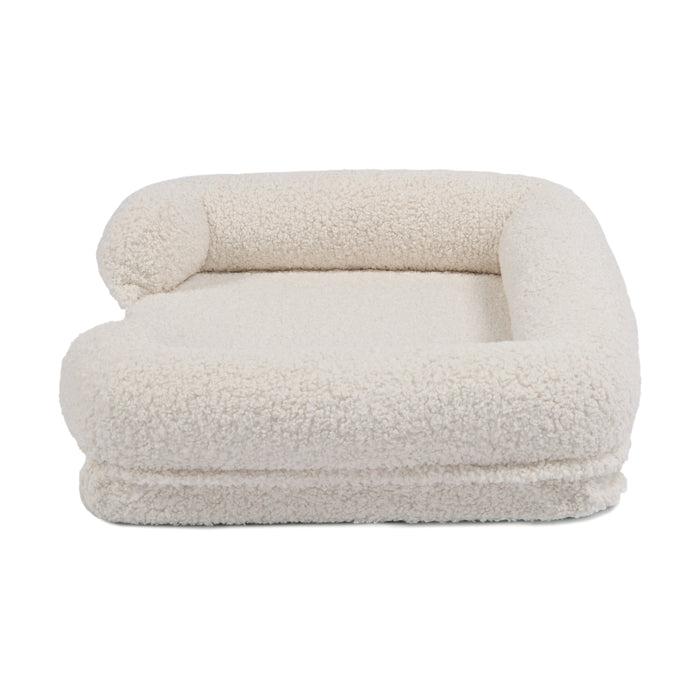 Teddy Fleece Memory Foam Sofa Pet Bed with Bolster - Cream  in 3 Sizes