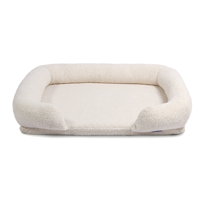 Teddy Fleece Memory Foam Sofa Pet Bed with Bolster - Cream  in 3 Sizes