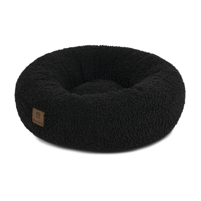 Teddy Fleece Round Donut Pet Bed - Charcoal in 3 Sizes