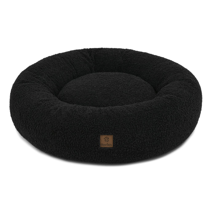 Teddy Fleece Round Donut Pet Bed - Charcoal in 3 Sizes
