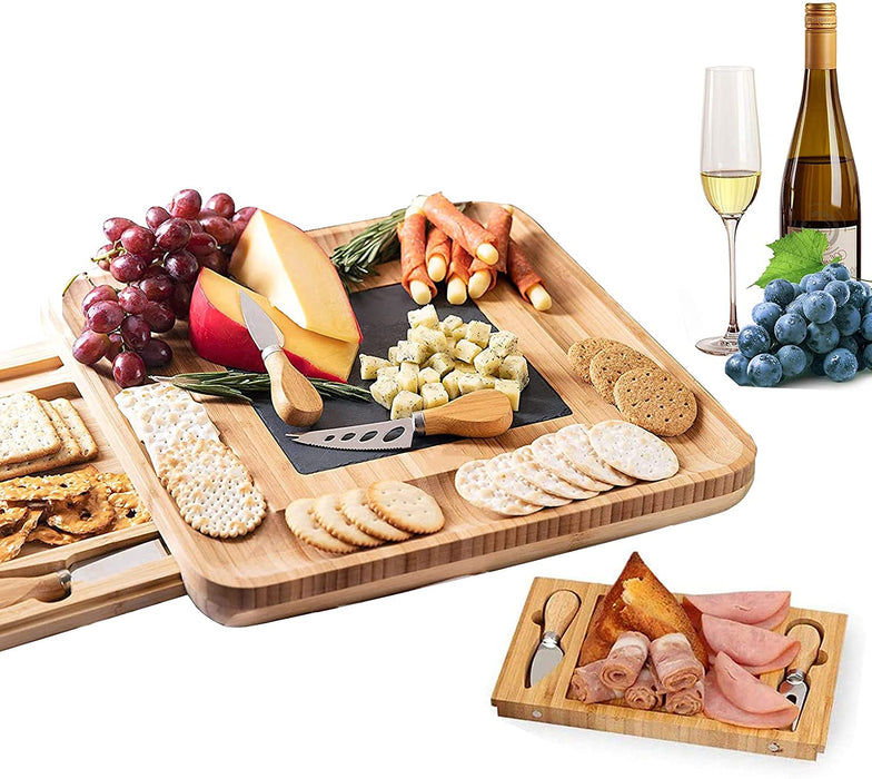 Bamboo Bliss Cheese Board and Knife Set with Cutlery | Premium Bamboo Serving Set