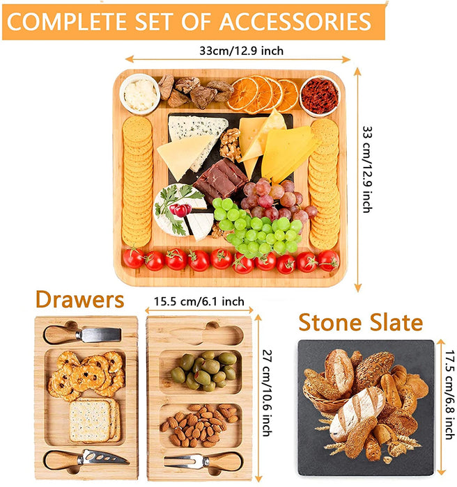 Bamboo Bliss Cheese Board and Knife Set with Cutlery | Premium Bamboo Serving Set