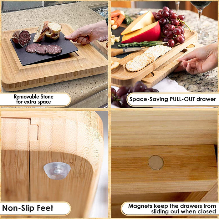 Bamboo Bliss Cheese Board and Knife Set with Cutlery | Premium Bamboo Serving Set
