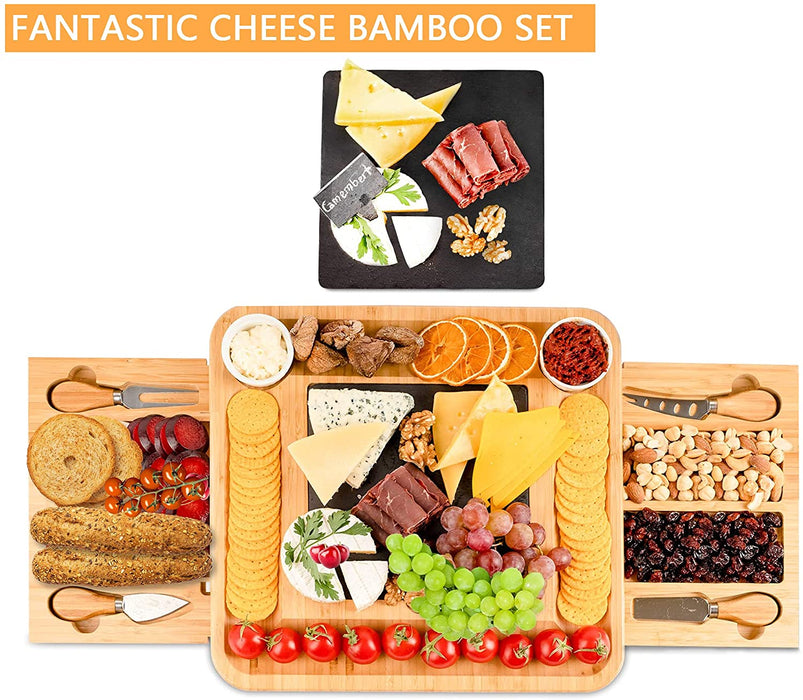 Bamboo Bliss Cheese Board and Knife Set with Cutlery | Premium Bamboo Serving Set