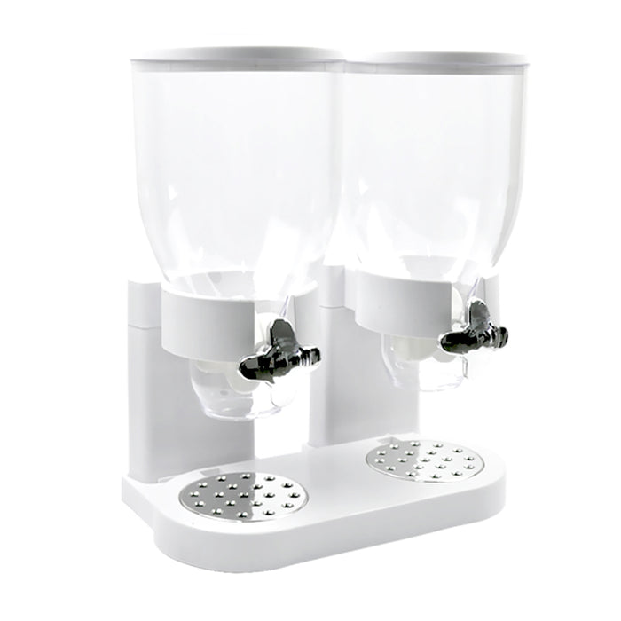 Double Cereal Dispenser Dry Food Storage Container Dispense Machine White